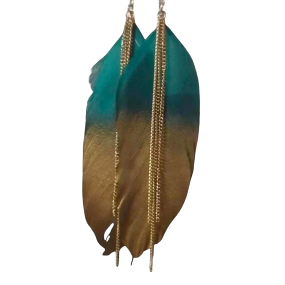 Jewelry - Gold Ombre Feather Drop Earrings 5 inches long Fish Hook